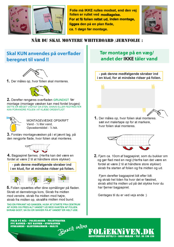 Montagevejledning magnetisk whiteboard
