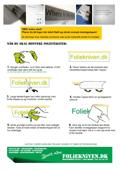 Montagevejledning til folietekster