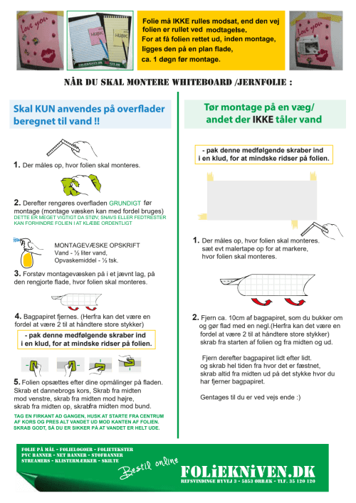Montagevejledning -Selvklæbende whiteboardfolie